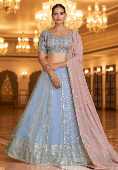 Georgette a line lehenga choli in Sky blue colour 2186