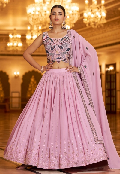 Georgette a line lehenga choli in Pink colour 2187