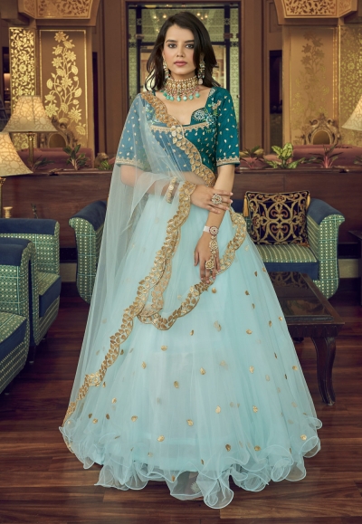 Net circular lehenga choli in Sky blue colour 1801