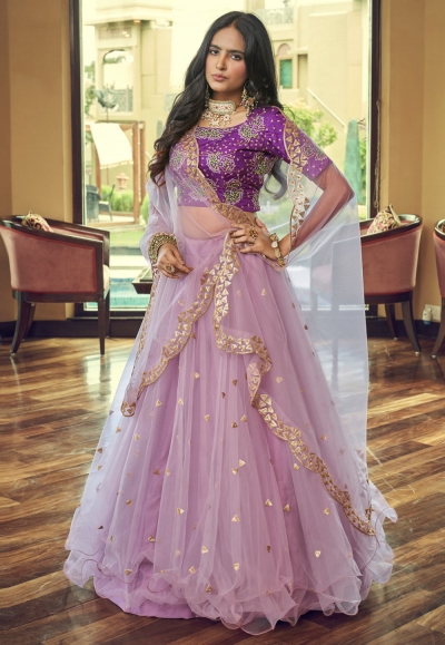 Net circular lehenga choli in Light purple colour 2001