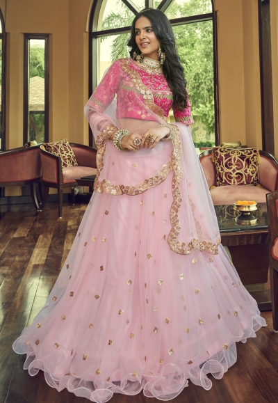 Net circular lehenga choli in Pink colour 2201