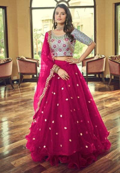 Net circular lehenga choli in Magenta colour 2101