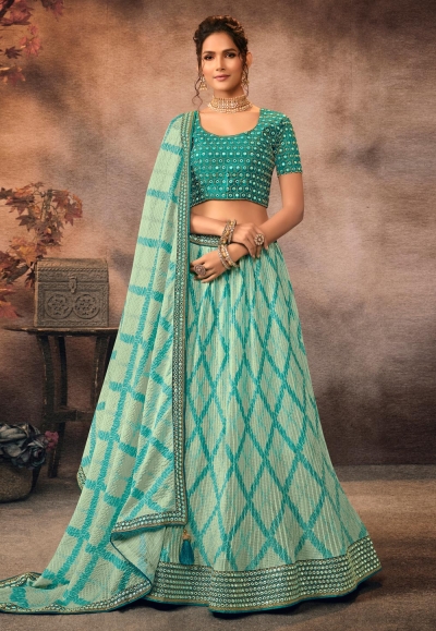 Chinon a line lehenga choli in Sea green colour 606