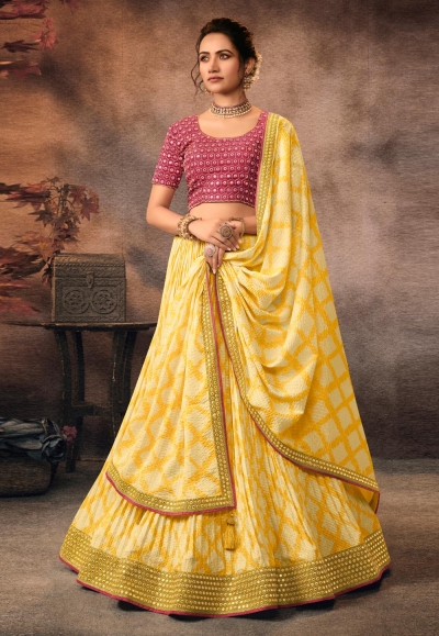 Chinon a line lehenga choli in Yellow colour 608