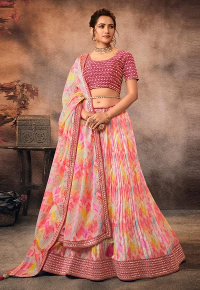 Chinon a line lehenga choli in Pink colour 609