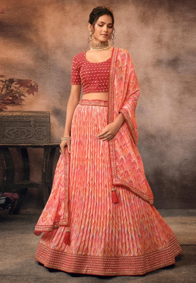 Chinon a line lehenga choli in Pink colour 603