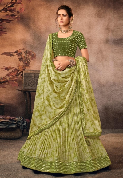 Chinon a line lehenga choli in Light green colour 604