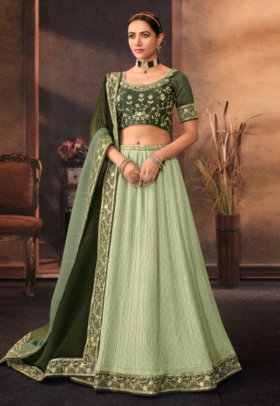 Chinon a line lehenga choli in Light green colour 501