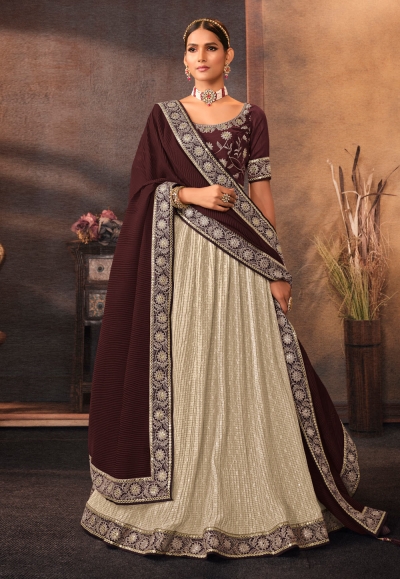 Chinon a line lehenga choli in Off white colour 502