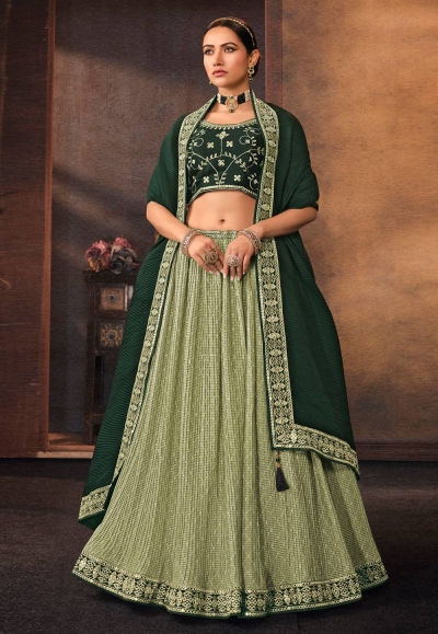 Chinon a line lehenga choli in Light green colour 506