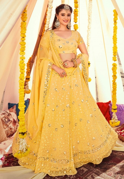 Georgette circular lehenga choli in Yellow colour 1172
