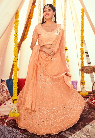 Georgette circular lehenga choli in Peach colour 1174