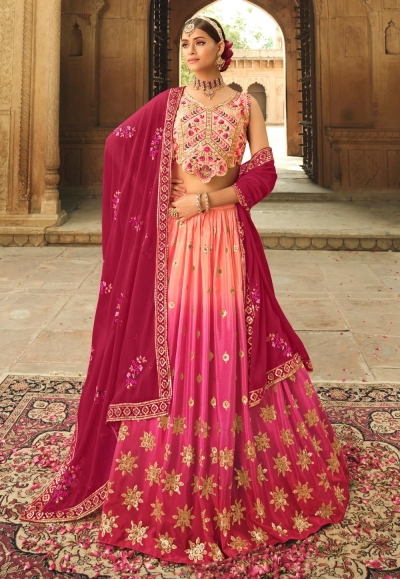 Silk circular lehenga choli in Pink colour 2161