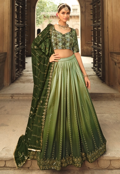 Silk circular lehenga choli in Mehndi colour 2162