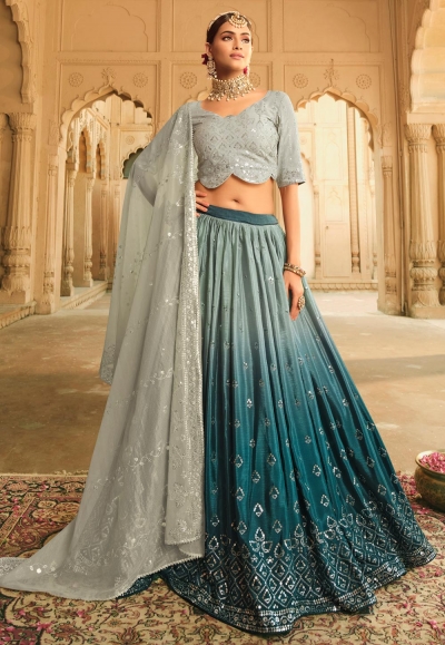 Silk circular lehenga choli in Teal colour 2168