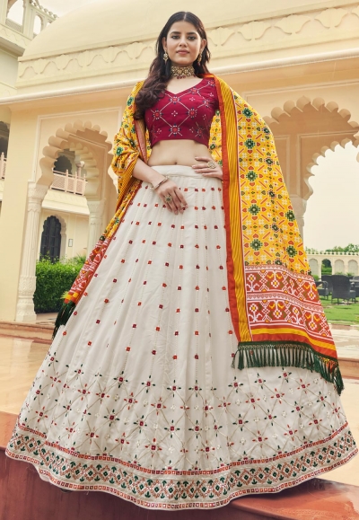 Georgette a line lehenga choli in Off white colour 2198