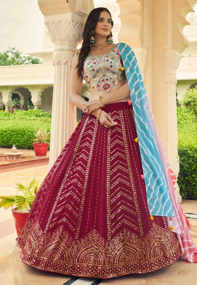 Georgette a line lehenga choli in Maroon colour 2194