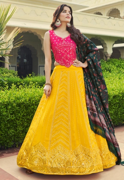 Georgette a line lehenga choli in Yellow colour 2192