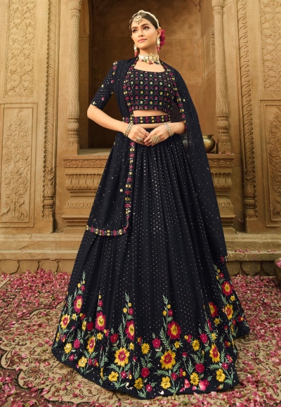 Georgette a line lehenga choli in Navy blue colour 2173