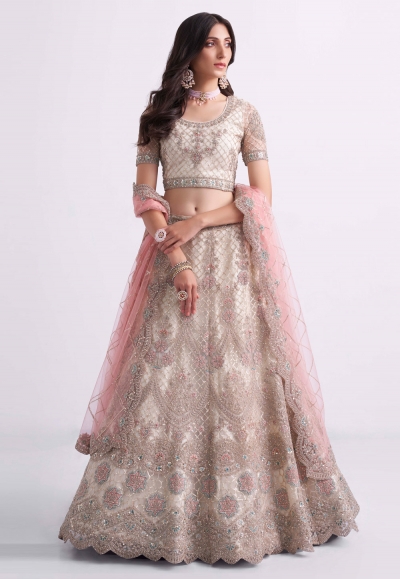 Net a line lehenga choli in Off white colour 1062