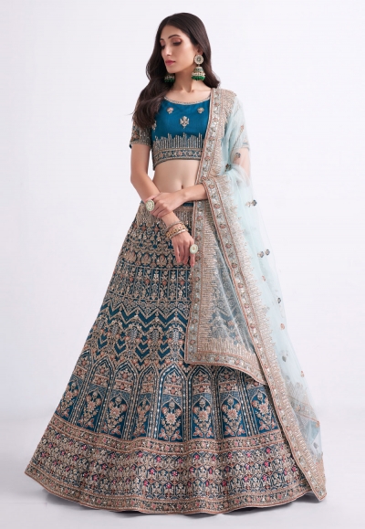 Net a line lehenga choli in Teal colour 1063