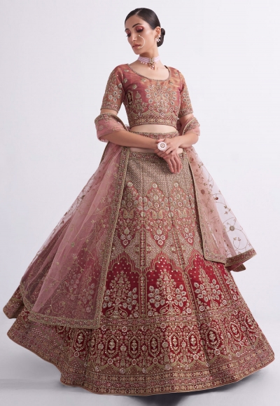 Silk a line lehenga choli in Rust colour 1067