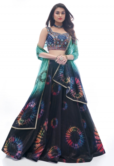 Chiffon a-line lehenga choli in Navy blue colour