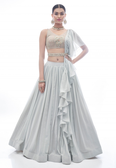 Georgette a line lehenga choli in Grey colour 1024