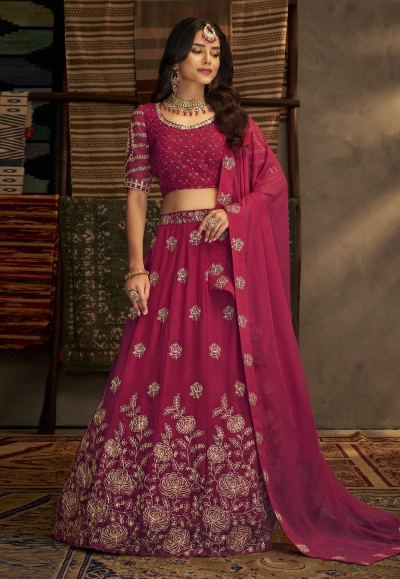 Georgette a line lehenga choli in Pink colour 32001