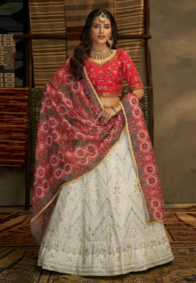 Georgette a line lehenga choli in Off white colour 32003