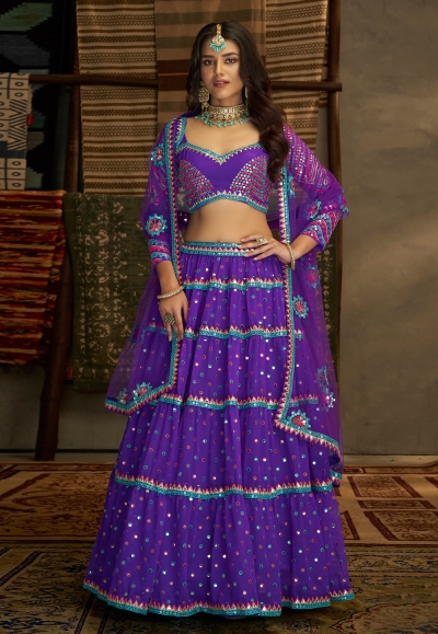 Georgette a line lehenga choli in Violet colour 32005