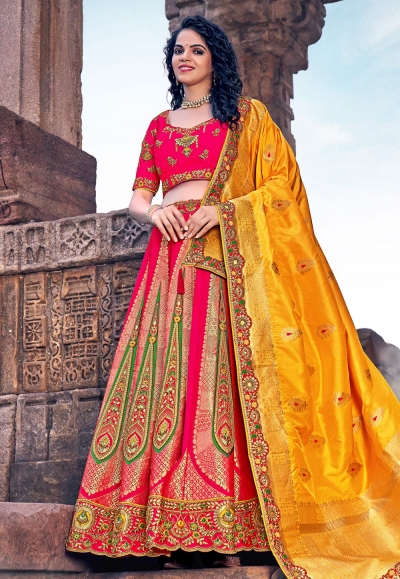 Banarasi silk circular lehenga choli in Pink colour 1703