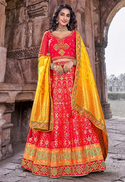 Banarasi silk circular lehenga choli in Pink colour 1705