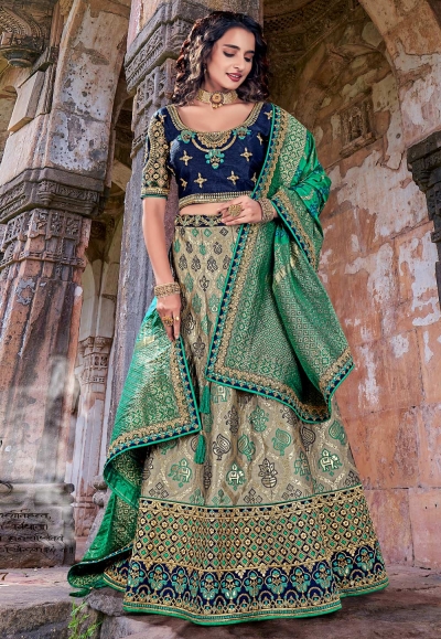 Banarasi silk circular lehenga choli in Beige colour 1707