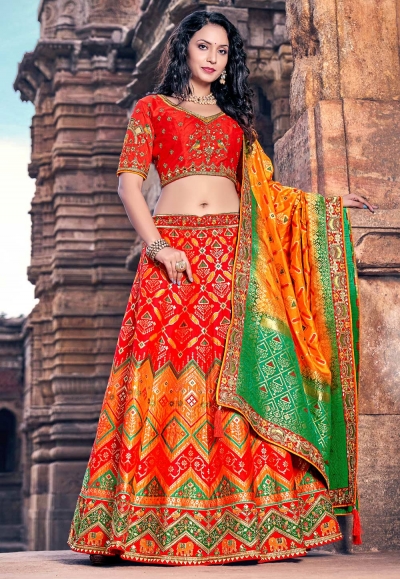 Banarasi silk circular lehenga choli in Red colour 1708