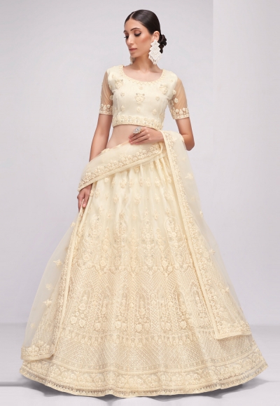 Net a line lehenga choli in Off white colour 1068A