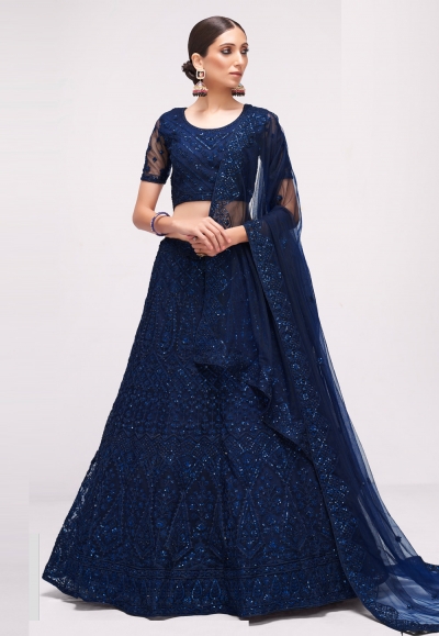 Net a line lehenga choli in Navy blue colour 1068C