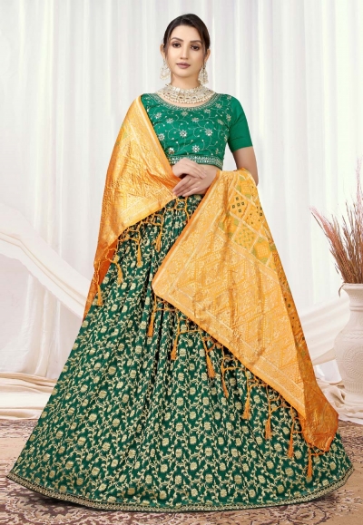 Viscose jacquard circular lehenga choli in Green colour 11045