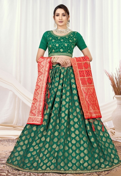 Viscose jacquard circular lehenga choli in Green colour 11058