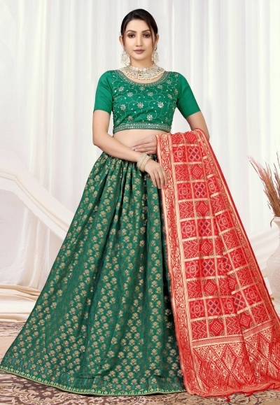 Viscose jacquard circular lehenga choli in Green colour 11052