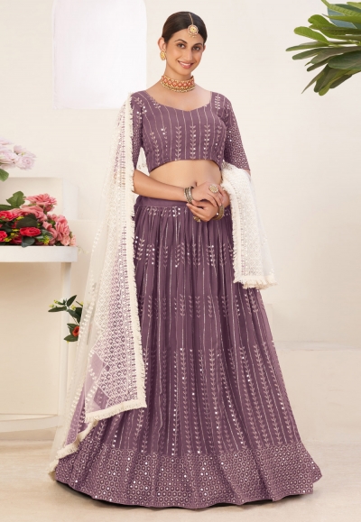 Georgette a line lehenga choli in Light purple colour 8001