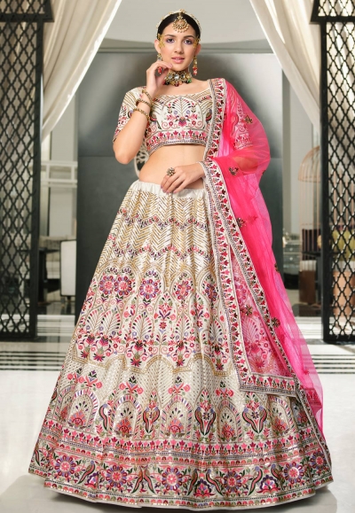 Silk a line lehenga choli in Off white colour 2146