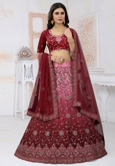 Net a line lehenga choli in Wine colour 6446