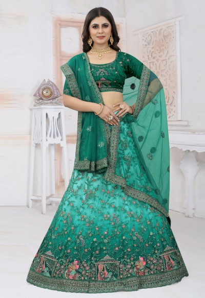 Net a line lehenga choli in Green colour 6440