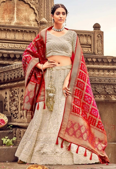 Georgette a-line lehenga choli in Beige colour 8001