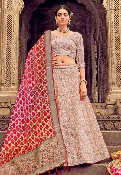 Georgette a-line lehenga choli in Pink colour 8004