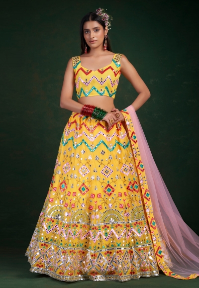 Georgette a line lehenga choli in Yellow colour 30004