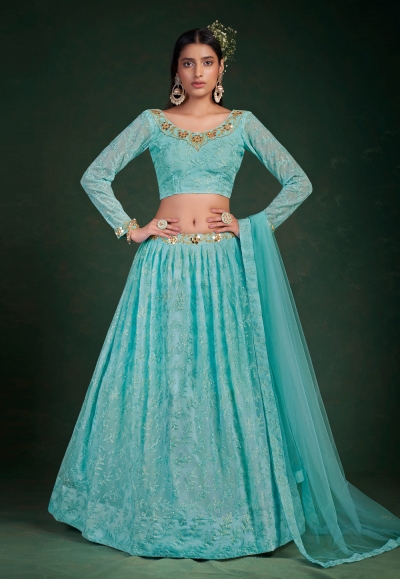 Georgette a line lehenga choli in Sky blue colour 30007