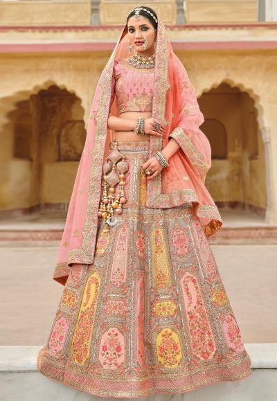 Banarasi silk circular lehenga choli in Grey colour 110