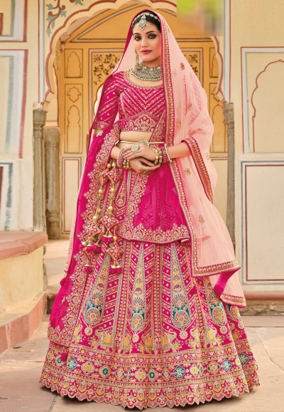 Banarasi silk bridal lehenga choli in Magenta colour 112